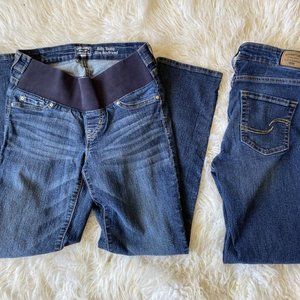 2 Pair Levi Strauss Signature Baby Bump Womens Slim Boyfriend Maternity Jeans XS